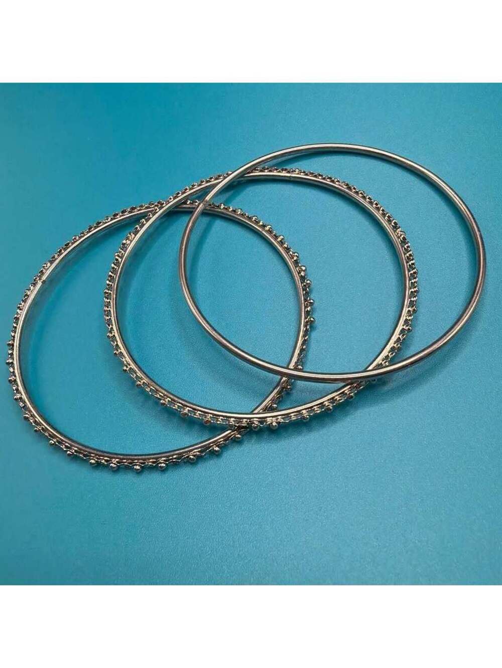 Silver-Tone Rhinestone Bangle Bracelet Set - 3 Pieces